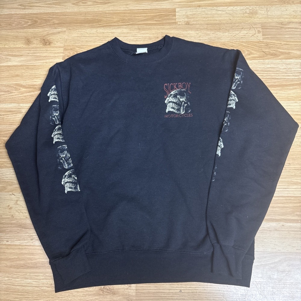 Sick Boy Motorcycles Skulls Crewneck Black Sweatshirt Men's Medium
